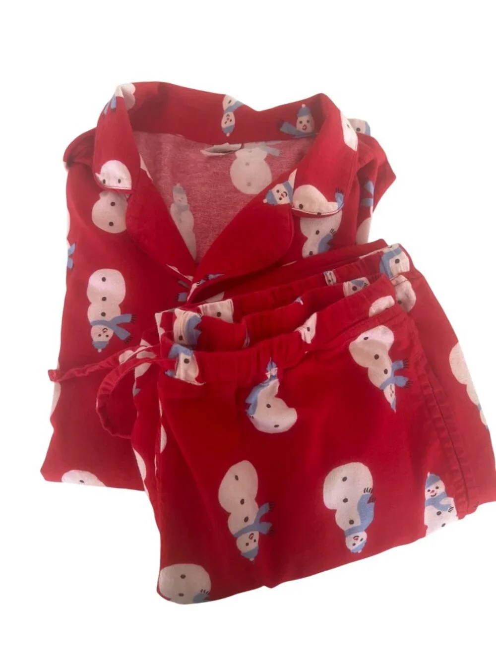 Hanna Andersson Mens/Unisex Red Snowman Print Pajama Set